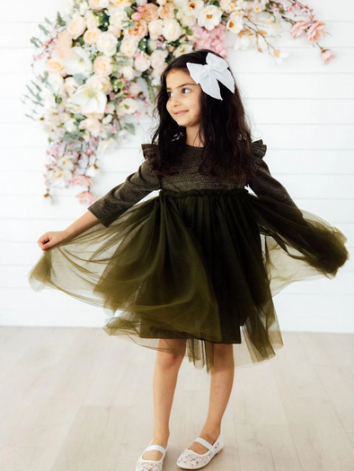 Olive Shimmer Tutu Dress
