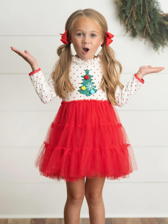 Christmas Tree Pom Pom Tulle Dress