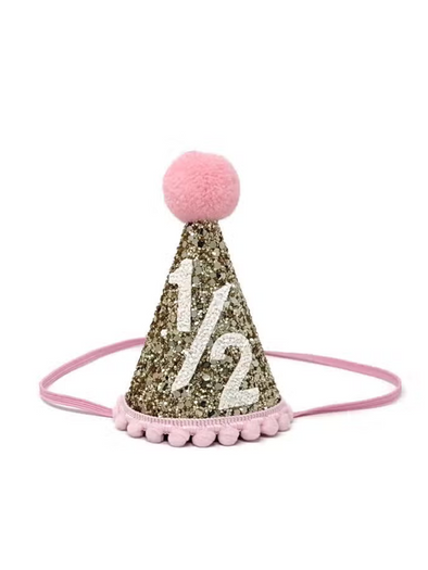 1/2 Birthday Pale Gold & Light Pink Cone Headband