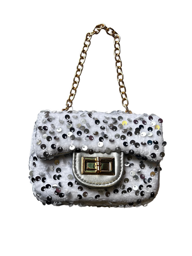 White Faux Fur Sequin Purse