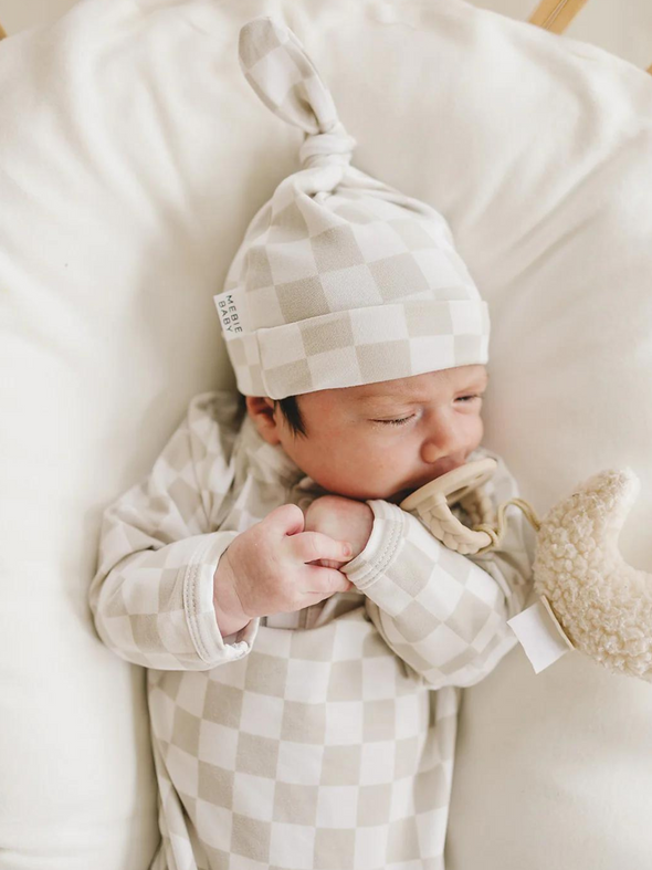 Taupe Checkered Newborn Knot Hat