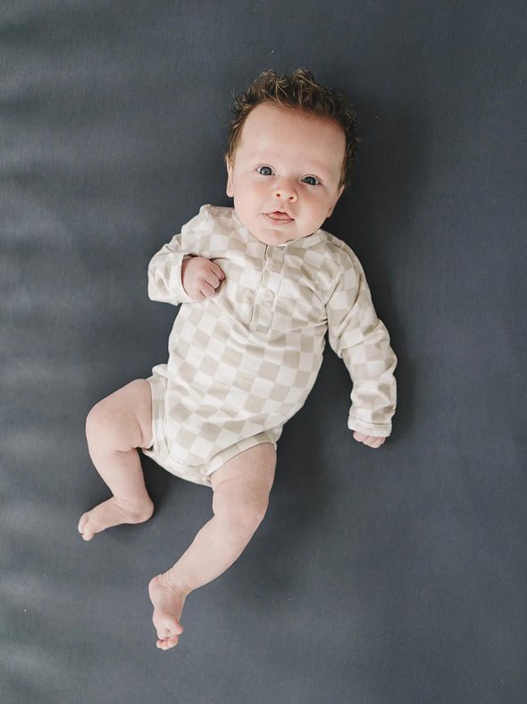 Taupe Checkered Snap Bodysuit