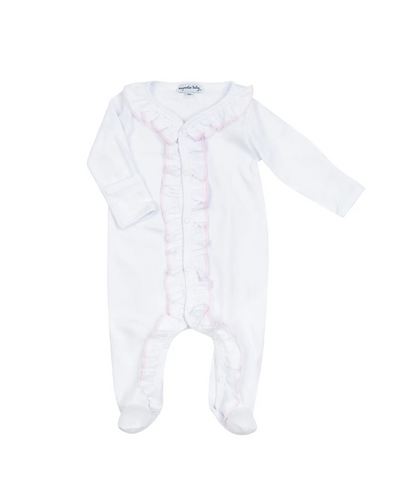 Solid Essentials White Pink Ruffle Footie