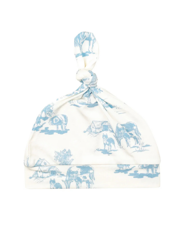 Blue Farm Toile Top Knot Hat