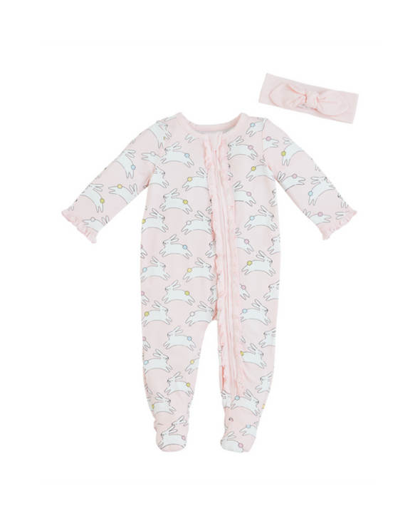 Pink Bunny Ruffle Zipper Footie