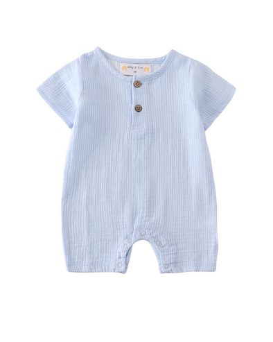 Sky Blue Muslin Striped Romper