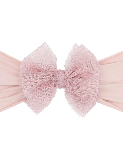 Antique Pink Dot Tulle Headband Bow
