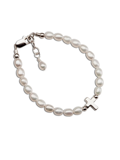 Amelia Sterling Silver Pearl + Cross Bracelet