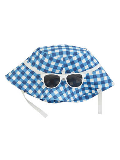 Blue Gingham Sun Hat With Glasses