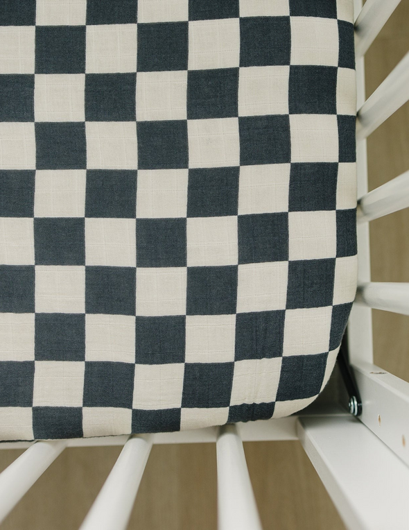 Charcoal Checkered Muslin Crib Sheet