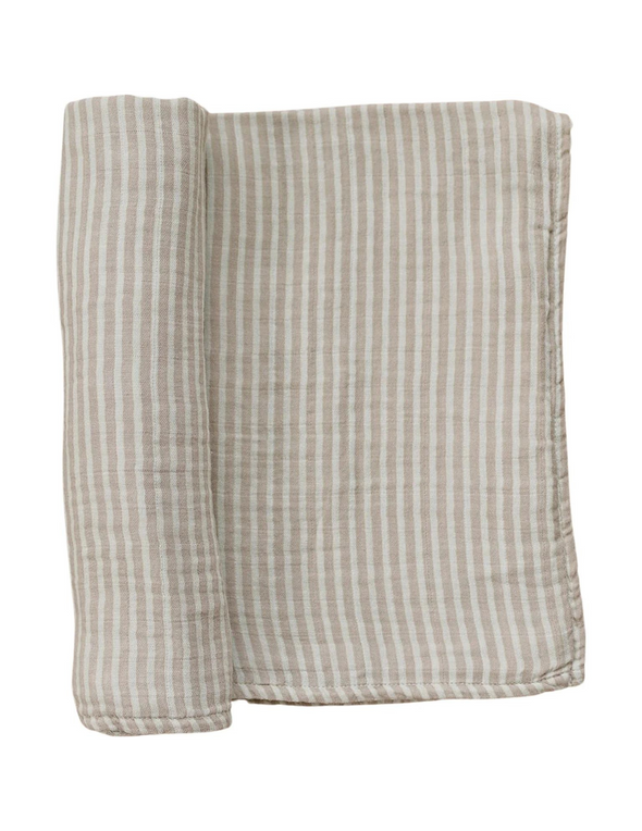 Taupe Stripe Muslin Swaddle Blanket