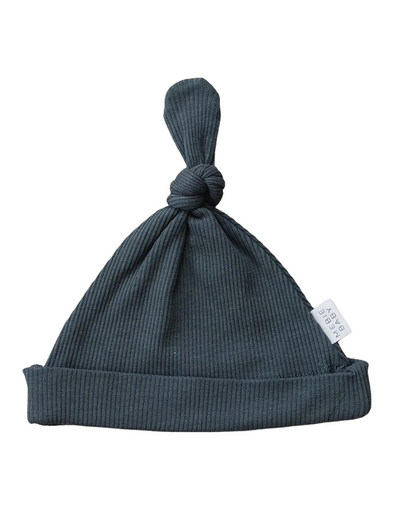 Charcoal Organic Ribbed Newborn Knot Hat