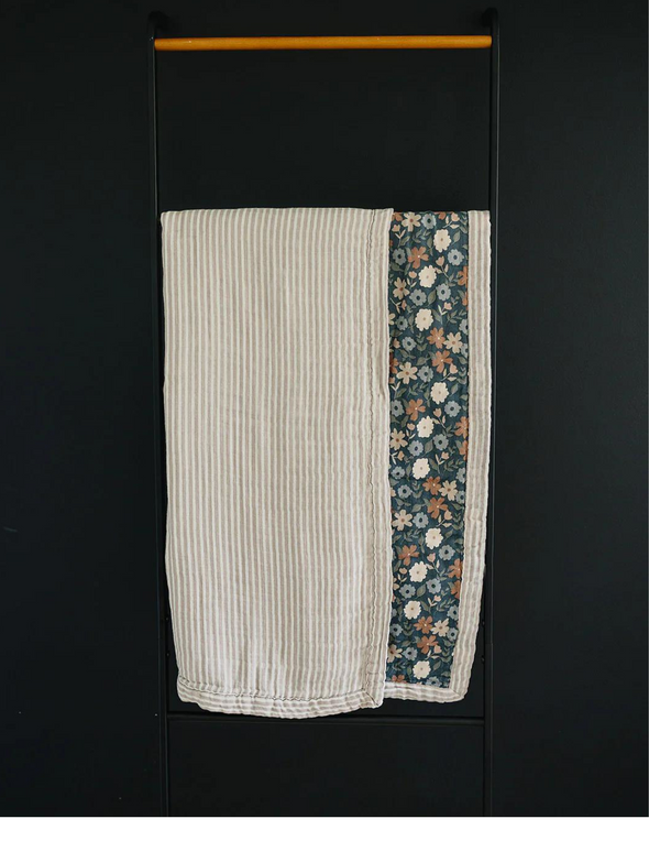 Taupe Stripe + Midnight Floral Muslin Quilt