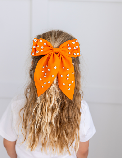 Orange Rhinstone Studded Hair Bow