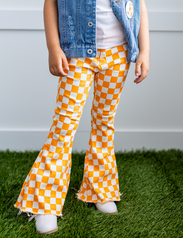 Orange Check Denim Pants