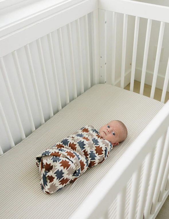 Taupe Stripe Muslin Crib Sheet