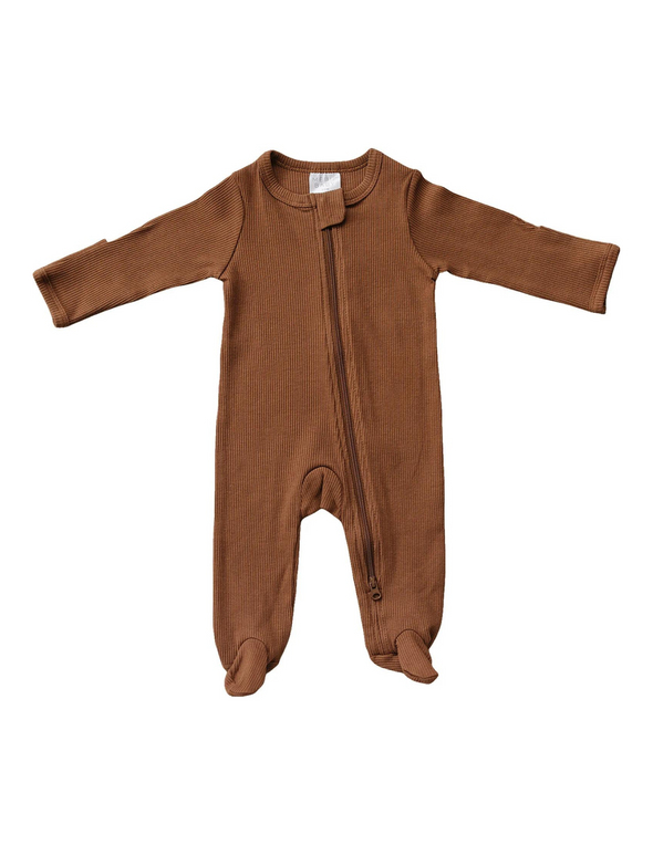 Rust Organic Cotton Ribbed Zipper Footie