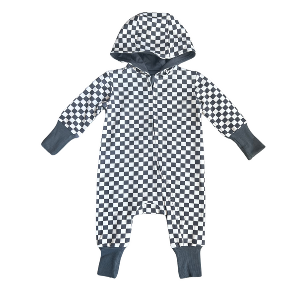 Checkered Grey Zip Romper