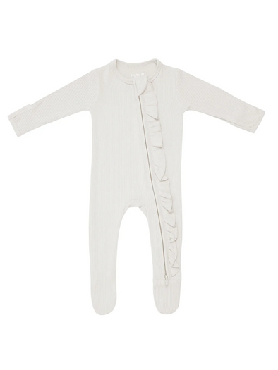 Kyte Baby Ribbed Ruffled Zip Footie-Oat