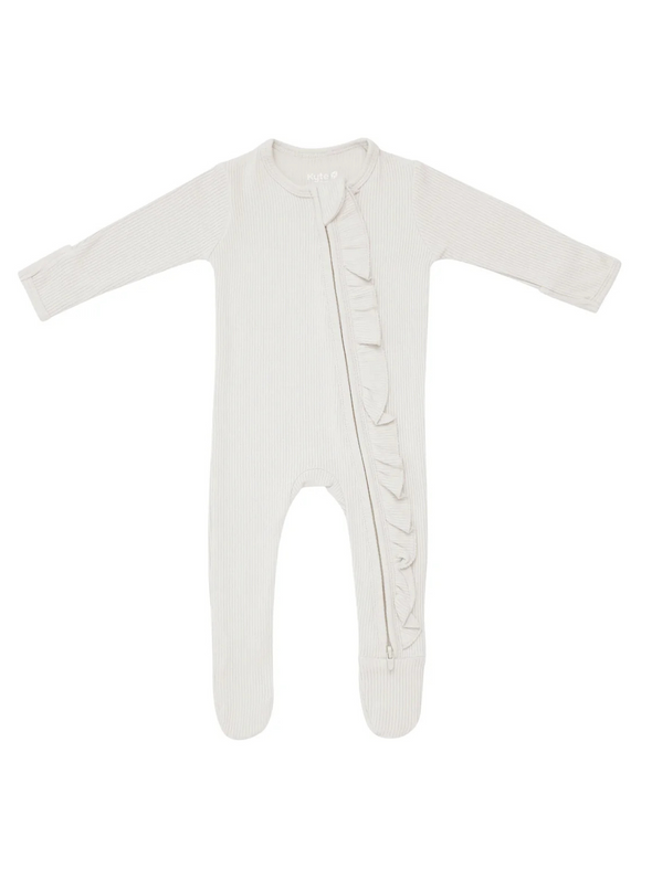 Kyte Baby Ribbed Ruffled Zip Footie-Oat