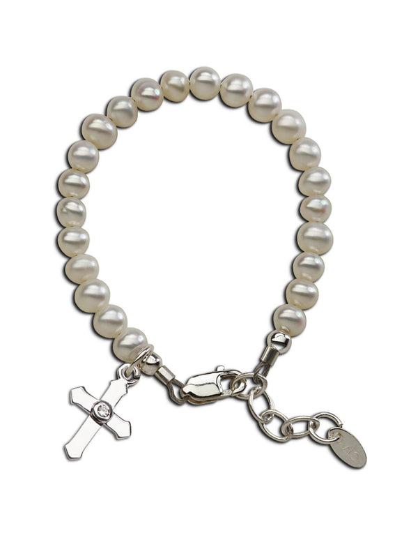 Lacey - Sterling Silver Pearl Cross Christening Bracelet