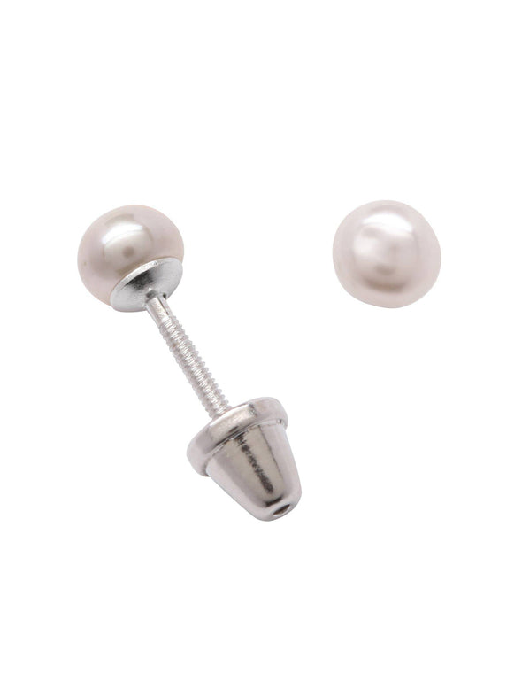 Sterling Silver Screw-Back White Pearl Earrings