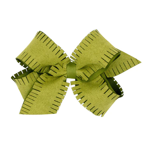 Green Faux Suede Fringe Clip Bow