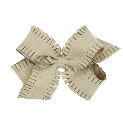 Oatmeal Faux Suede Fringe Clip Bow