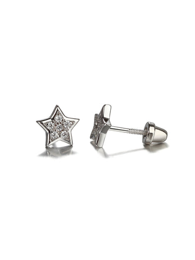 Sterling Silver Star CZ Screw-Back Earrings