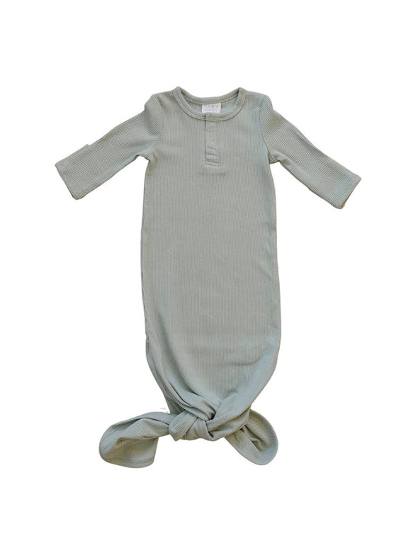 Mebie Baby Sage Organic Ribbed Knot Gown
