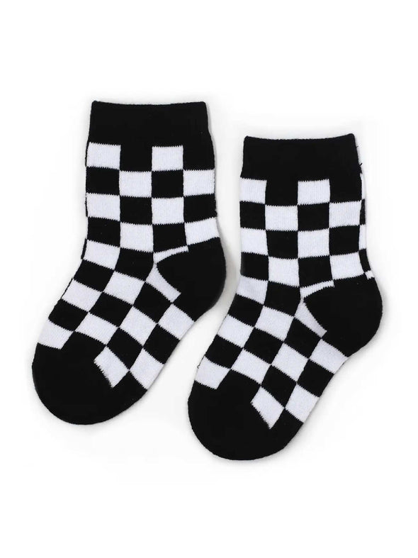 Black Checkered Midi Socks