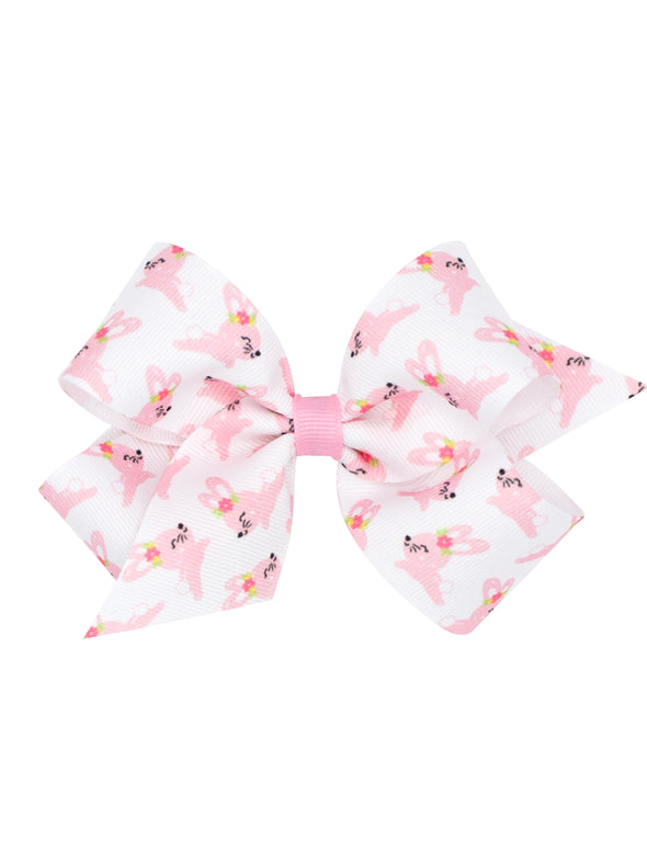 Wee Ones Easter White W/Pink Bunny Grosgrain Bow