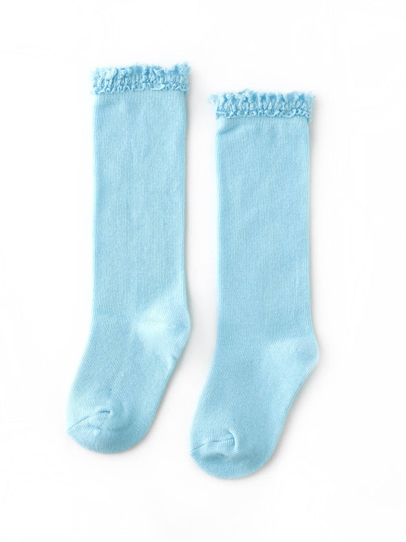 Little Stocking Co. Aqua Lace Top Knee High Socks