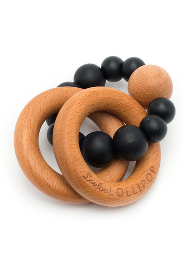 Loulou Lollipop Bubble Silicone and Wood Teether - Black