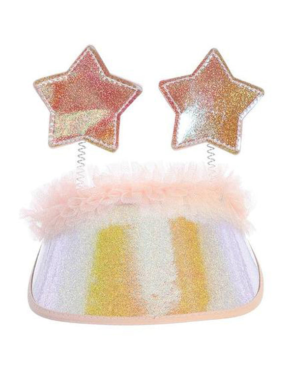 Glittery Iridescent Visor with Two Glittery Stars & Shimmery Tulle Accent