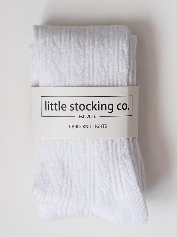 Little Stocking Co. White Cable Knit Tights