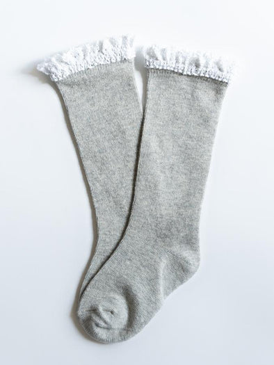 Little Stocking Co. Gray & White Lace Top Knee Highs