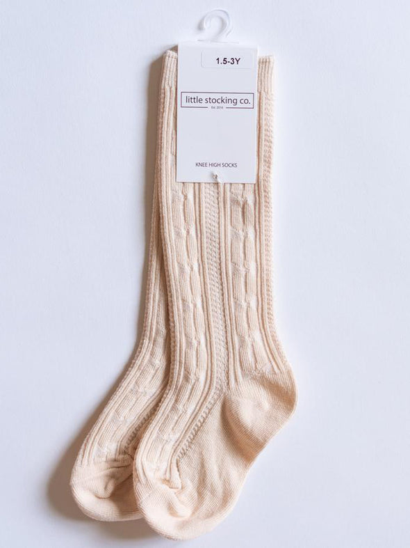 Little Stocking Co. Vanilla Cream Cable Knit Knee Highs