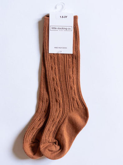 Little Stocking Co. Sugar Almond Cable Knit Knee Highs