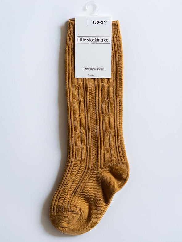 Little Stocking Co. Mustard Cable Knit Knee Highs