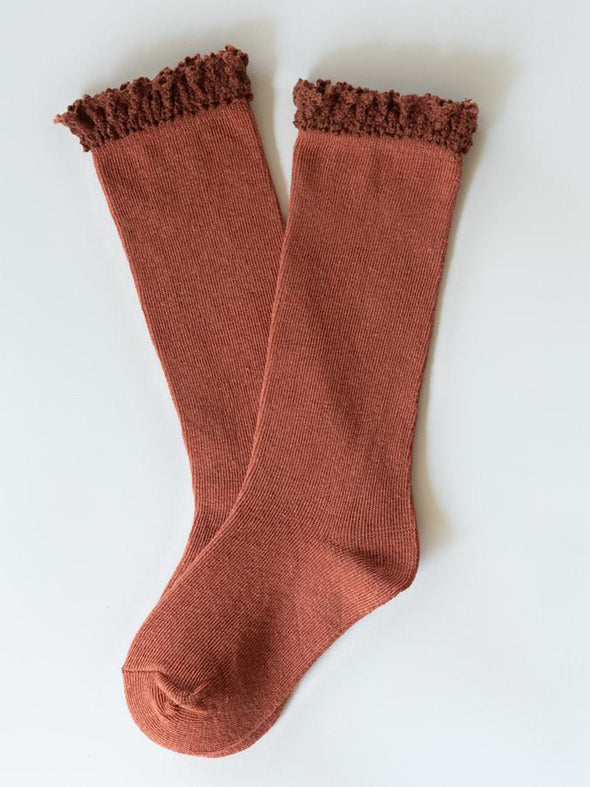 Little Stocking Co. Rust Lace Top Knee Highs