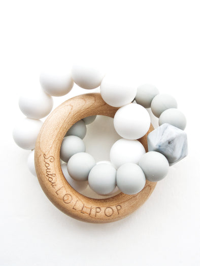 Loulou Lollipop Trinity Silicone and Wood Teether - Cool Grey