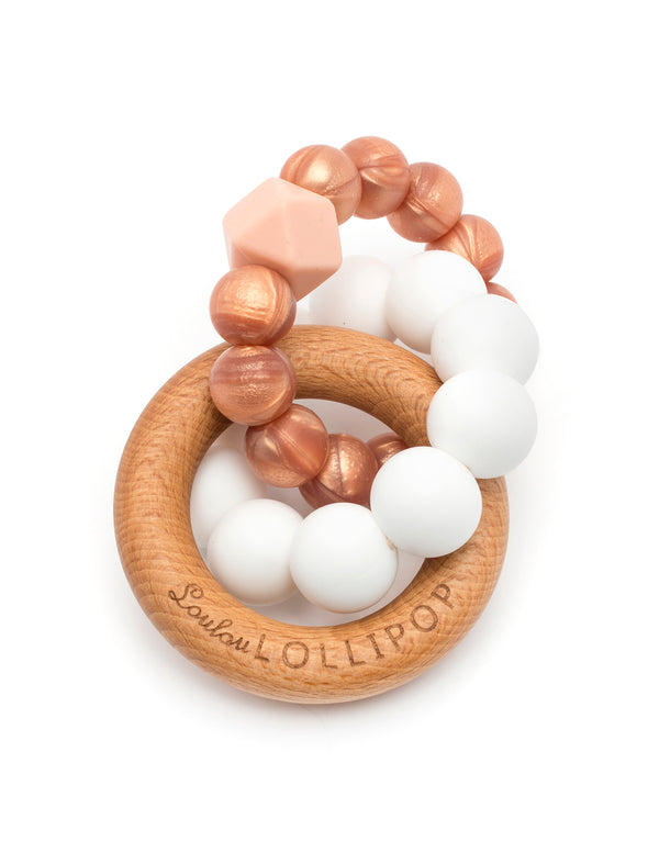 Loulou Lollipop Trinity Silicone and Wood Teether - Rose Gold