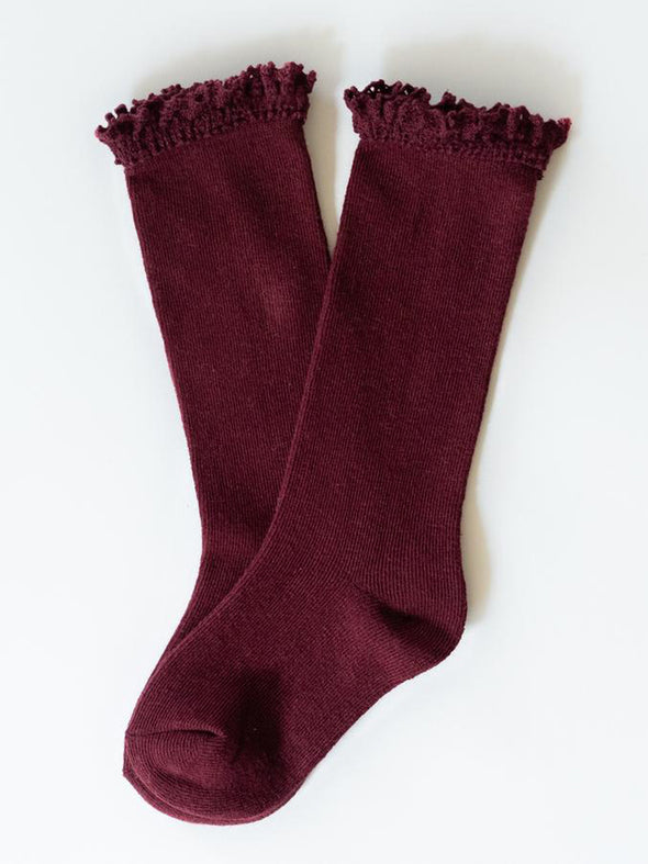Little Stocking Co. Wine Lace Top Knee Highs
