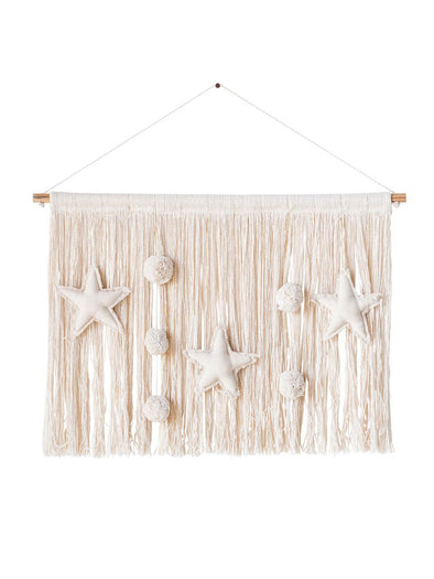 Cotton Natural Wall Hanging with Metallic Threads, Stars and Poms