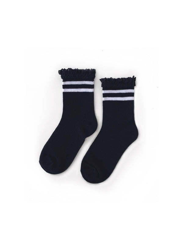 Black with White Stripes Lace Midi Socks