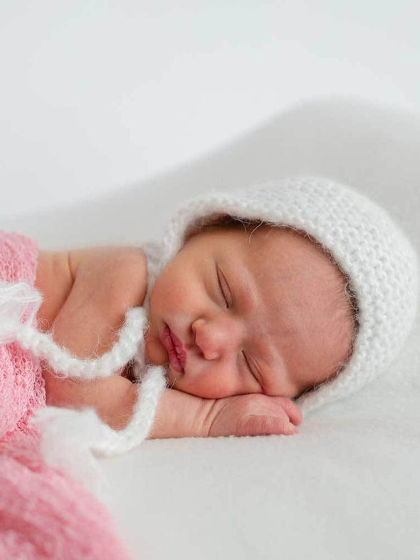 Newborn White Angora Bonnet