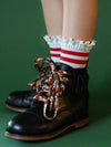 Little Stocking Co. White Lace Top Red Striped Midi Socks